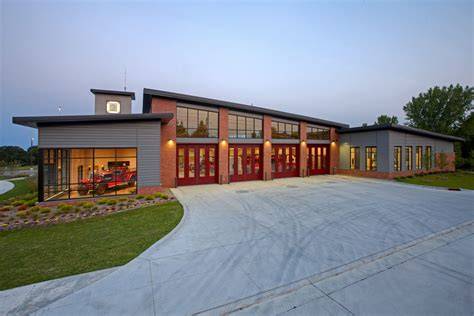 Thematic photo of a fire station building in a rural setting