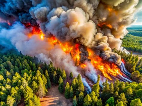 Thematic photo of forest fire with smoke and fire fighting efforts