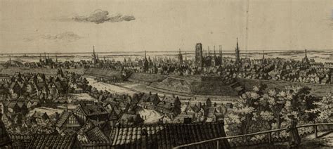 Historyczna rycina przedstawiająca dawną zabudowę Świdnicy i walkę z pożarem