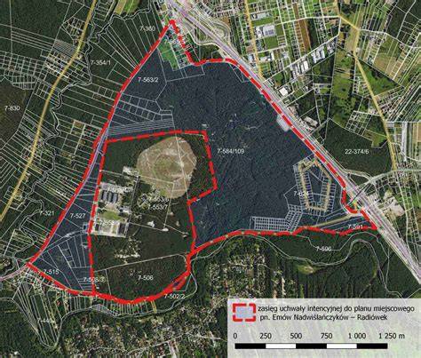 Mapa terenu leśnego w okolicach Doliny Śmierci z zaznaczonym obszarem objętym pożarem