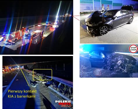 Ilustracja miejsca wypadku na autostradzie A10 z widocznym policyjnym zabezpieczeniem