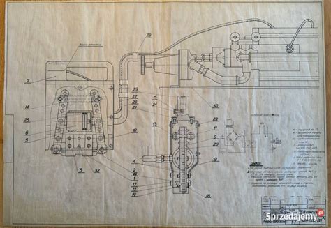 Schemat techniczny historycznej konnej sikawki ręcznej