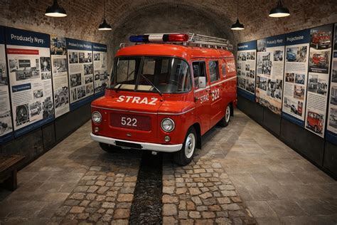 Zdjęcie przerobionego modelu samochodu Gaz 69 w wersji strażackiej z okresu PRL.