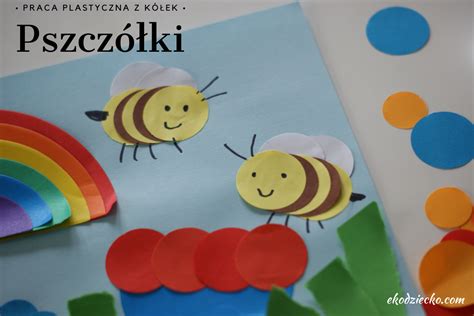 Gotowa praca plastyczna z pszczółkami na łące, wykonana z kółek