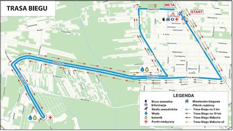 schematyczna mapa trasy biegu ulicami miasta