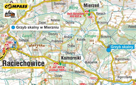 Historyczna mapa Pogórza Wielickiego z zaznaczoną Wolą Radziszowską, ukazująca jej położenie geograficzne