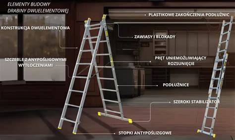Schemat budowy wozu strażackiego z zaznaczeniem ruchomych elementów drabiny i punktów blokady