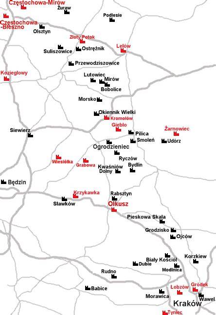 Mapa Jury Krakowsko-Częstochowskiej z zaznaczonymi miejscami wydarzeń
