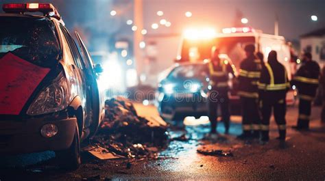 Thematic photo of a car fire at night with emergency services