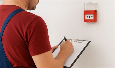 Inspektor dokonujący przeglądu instalacji przeciwpożarowej