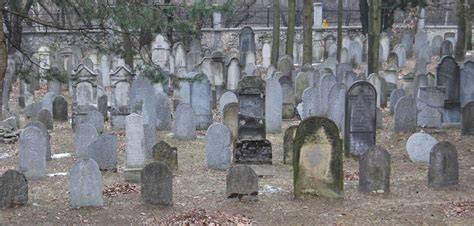 Widok ogólny na cmentarz żydowski w Chrzanowie z lotu ptaka, ukazujący jego rozległość i położenie
