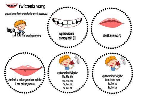 Grafika przedstawiająca usta i język wykonujące ćwiczenia logopedyczne