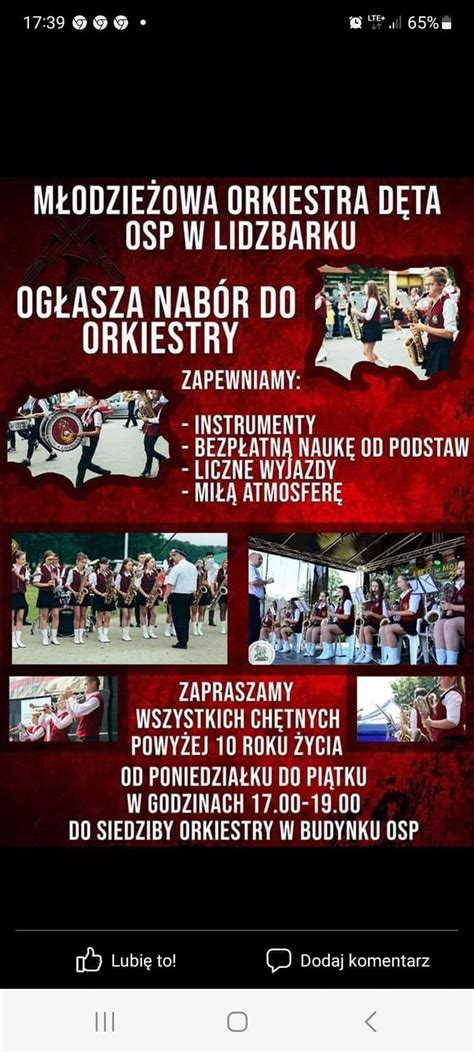 Orkiestra dęta Ochotniczej Straży Pożarnej podczas występu na plenerowej scenie