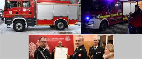 zdjęcie nowych samochodów pożarniczych przekazywanych jednostkom OSP