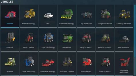 Zrzut ekranu przedstawiający różne typy budynków w menu sklepu Farming Simulator 17
