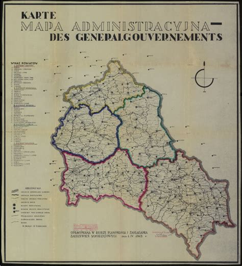 Mapa Generalnego Gubernatorstwa z podziałem na dystrykty