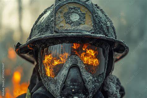 Thematic photo of a firefighter in action or a symbolic image of a firefighter's helmet