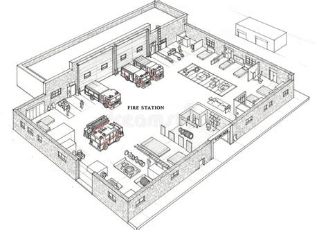 Architectural drawing or blueprint of a fire station