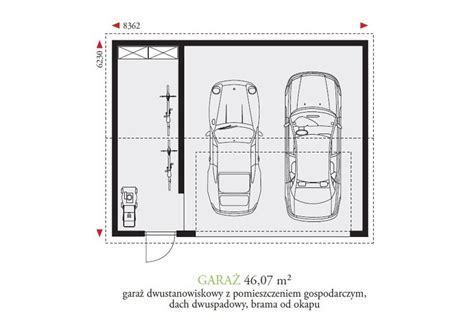 Plan garażu jednostanowiskowego z uwzględnieniem przestrzeni na auto i otwieranie drzwi