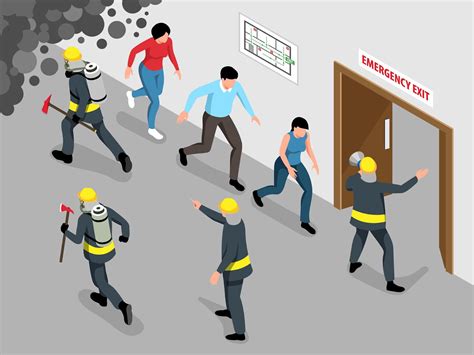 Illustrative scheme showing proper evacuation techniques during a house fire, e.g., crawling low