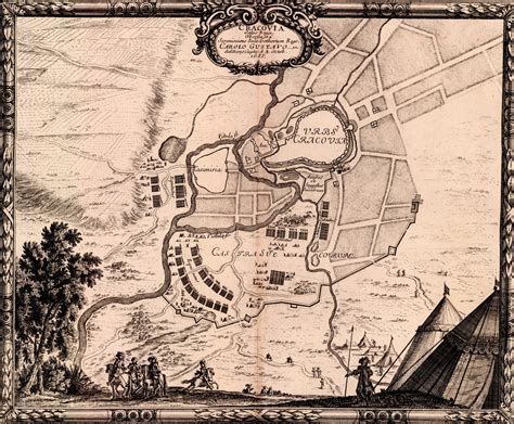 Oblężenie Krakowa przez Szwedów w 1655 roku, rycina