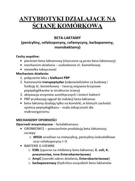 Schemat działania antybiotyku beta-laktamowego na ścianę komórkową bakterii