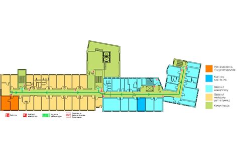 Schemat budynku szpitala z zaznaczonymi kaplicami