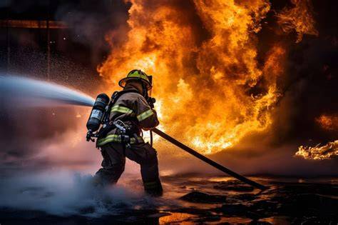 Thematic photo of a firefighter in action