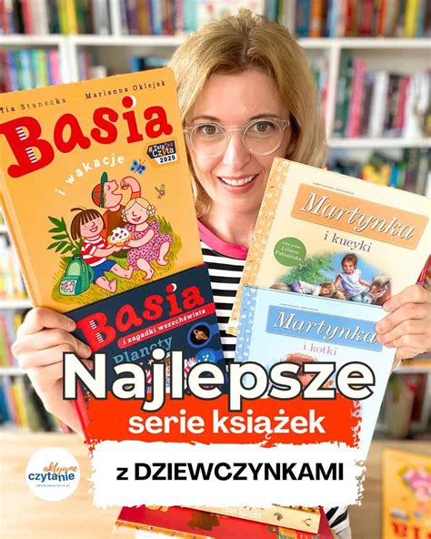 Ilustracja przedstawiająca autorkę książek dla dzieci w otoczeniu swoich dzieł i bohaterów