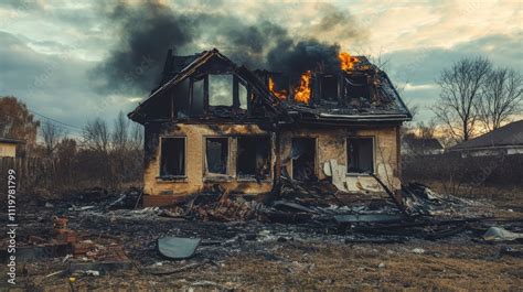 Thematic photo of a destroyed house after a fire