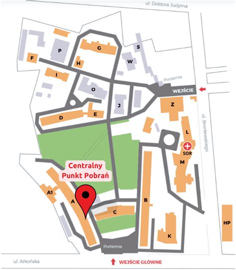 Mapa Szczecina z zaznaczoną lokalizacją szpitala przy ul. Arkońskiej