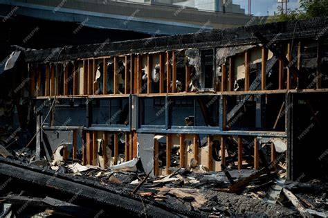 Thematic photo of a preschool building after a fire, with visible damage