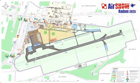 Mapa Lotniska Piła z zaznaczonymi drogami startowymi.