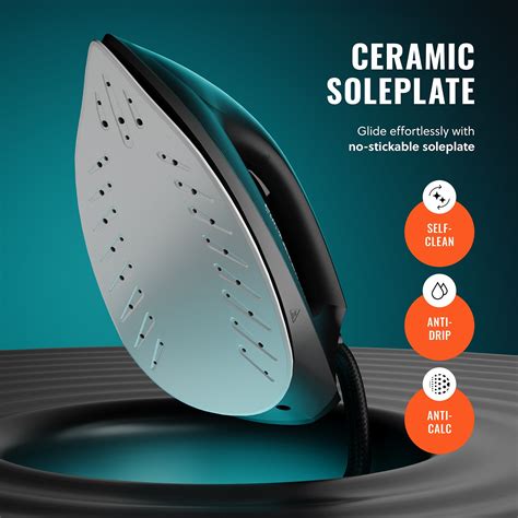 Infographic showing a cross-section of a Nano Ceramic soleplate with steam vents