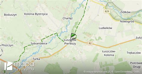 Mapa pogranicza miejscowości Łuszczów Pierwszy i Bystrzyca z zaznaczonym terenem manewrów