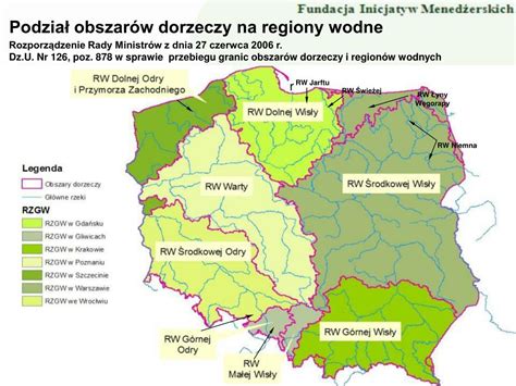 Mapa regionu wodnego Górnej Wisły z zaznaczonymi obszarami działań przeciwpowodziowych