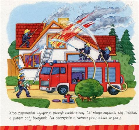 Ilustracja przedstawiająca strażaków w akcji gaszenia pożaru