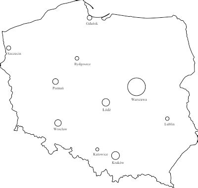 mapa Polski z zaznaczonymi miastami wojewódzkimi i ich pozycjami w rankingu straży miejskich