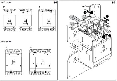 Schemat budowy wyłącznika DPX 125 z oznaczeniem kluczowych elementów