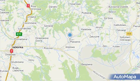 Map showing Jabłonka, Piekielnik, Czarny Dunajec area