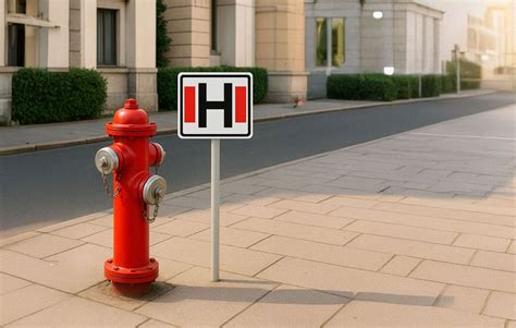Różne typy oznakowania hydrantów zewnętrznych (płaskie, przestrzenne, dla hydrantów podziemnych)