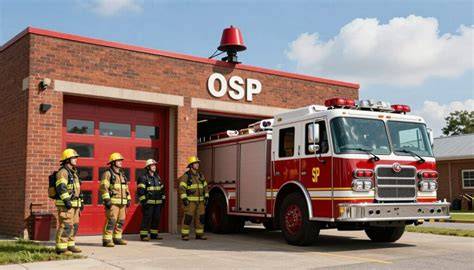 Thematic photo: OSP fire station with a visible siren on the roof, perhaps with firefighters preparing for action.