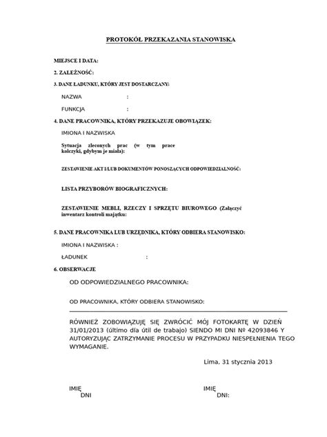 Schemat podstawowych elementów protokołu przekazania sprzętu OSP