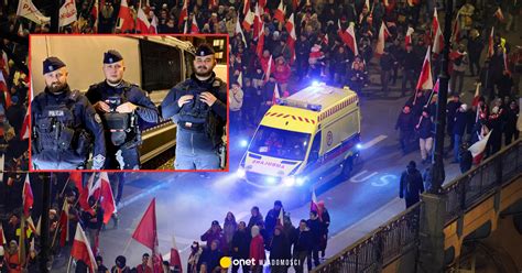 Policjanci podczas interwencji na Marszu Niepodległości 2020 w Warszawie