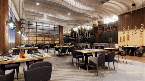 Wizualizacja lub zdjęcie wnętrza restauracji Aïoli, ukazujące jej miejski i swobodny styl