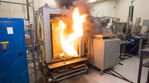Industrial sandblasting machine fire at a factory