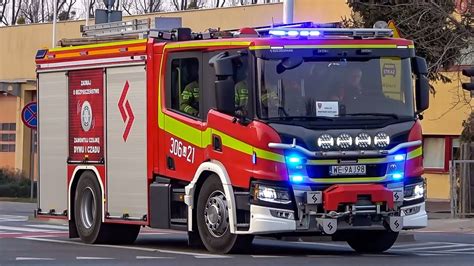 Thematic photo of a firefighter in action, possibly with a Polish fire truck
