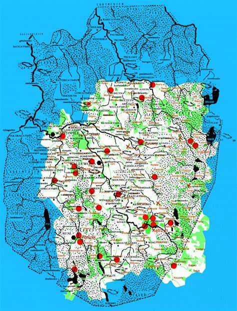 Mapa powiatu kętrzyńskiego z zaznaczonymi miejscami pożarów