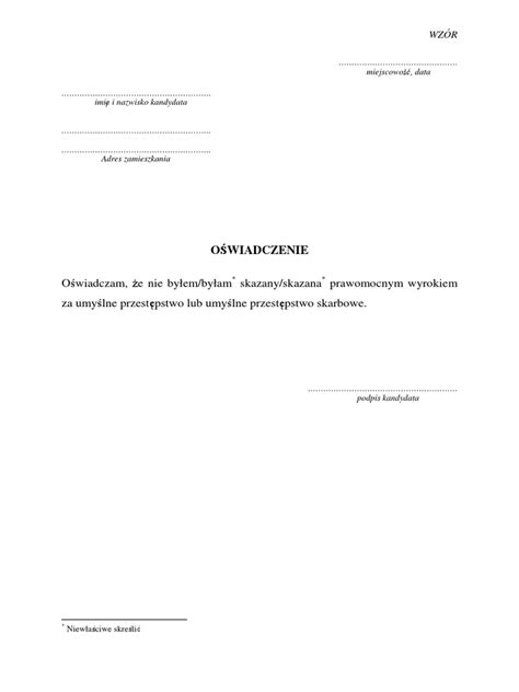 Schemat procedury składania oświadczenia lustracyjnego przez kandydata na członka organu koła łowieckiego