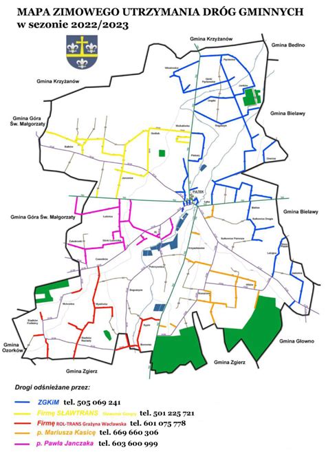 mapa gminy Poczesna z oznaczeniem dróg i Warty